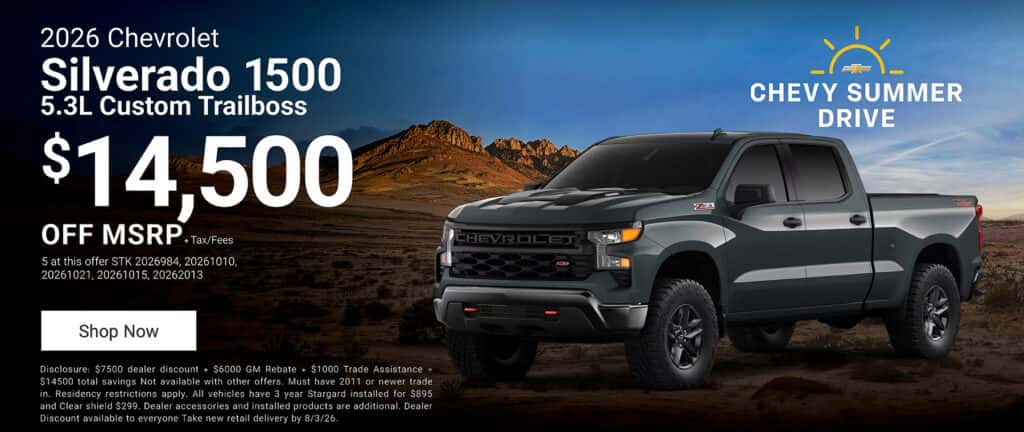 2026 Chevy Silverado 1500 5.3L Custom Trailboss Up to $14,500 OFF MSRP