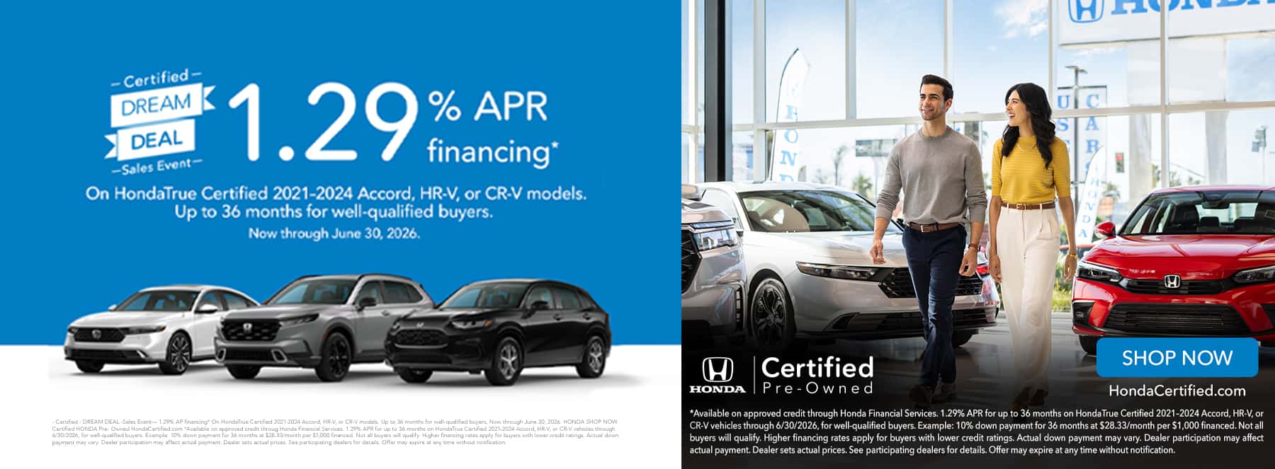 2021 - 2026 Accord, HR-V, and CR-V 1.29% APR - 36 months