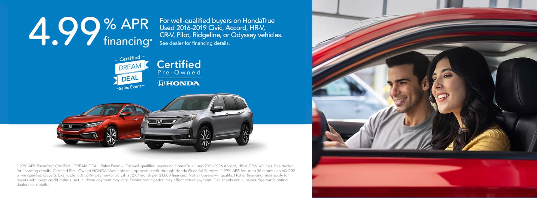 2016 - 2019 Civic, Accord, HR-V CR-V, Pilot, Ridgeline, or Odyssey 4.99 - 36 months