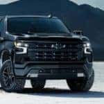 Black 2022 Chevy Silverado in a snowy area