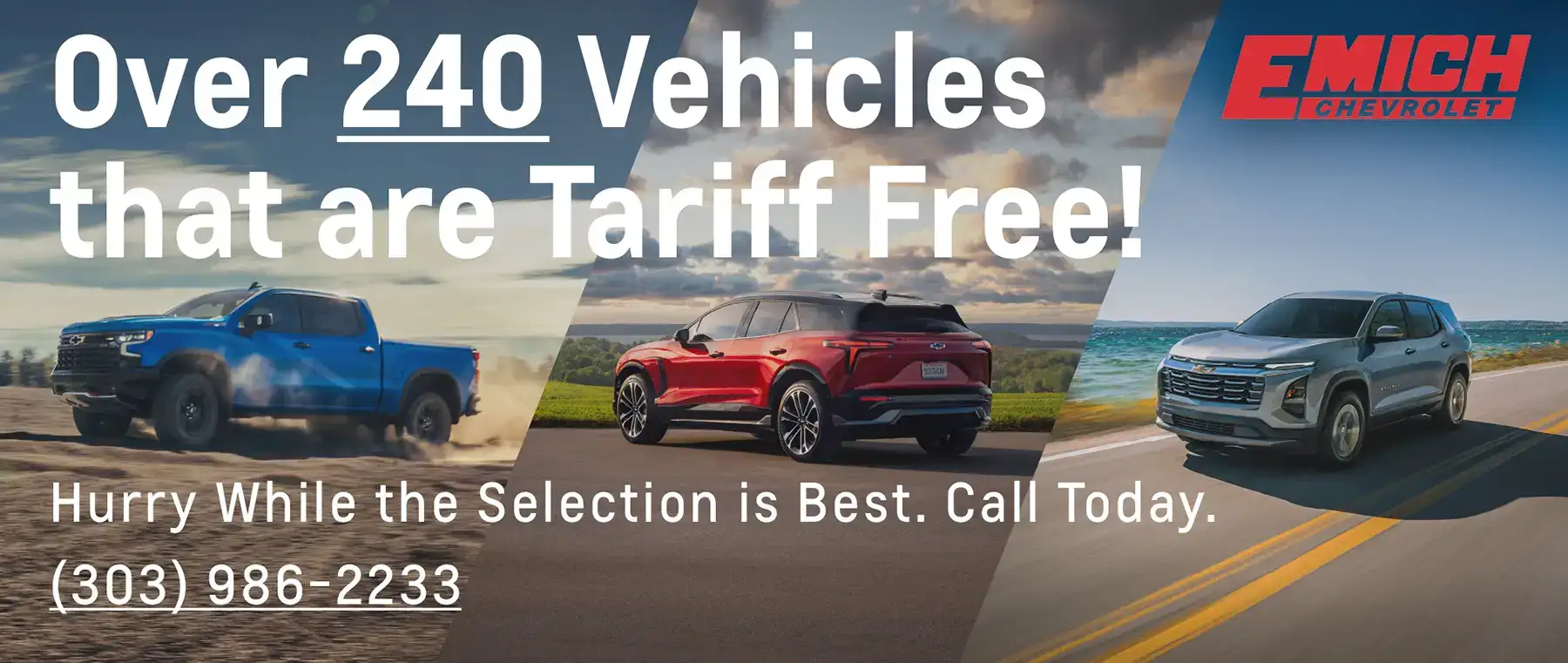 Tariff Free vehicles at Emich Chevrolet in Denver