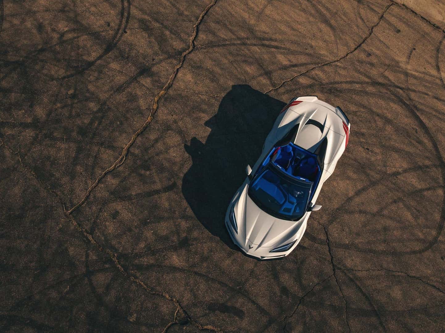 Chevrolet Corvette aerial overhead view showcasing mid-engine design
