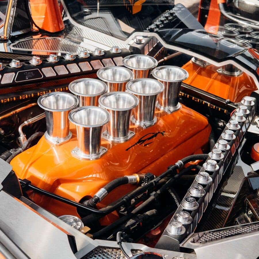 Custom Corvette engine with polished velocity stacks