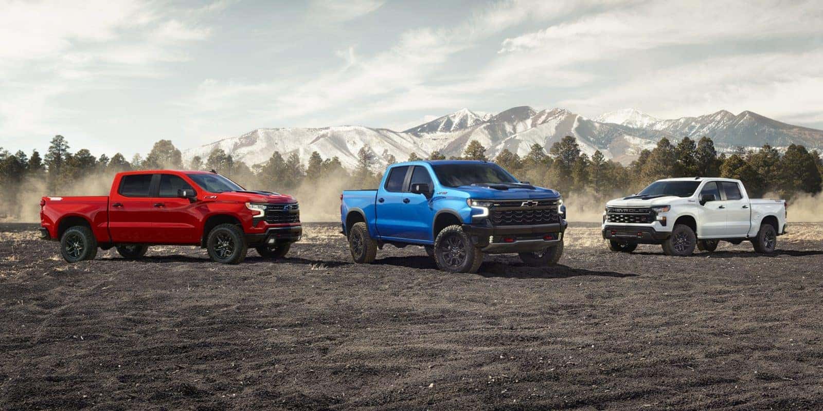 2026 Chevy Silverado 1500 lineup in red, blue and white near Denver