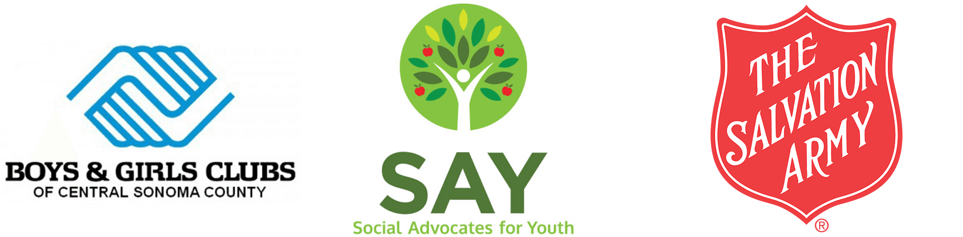 Boys and Girls Club, Say and The Salvation Army logos