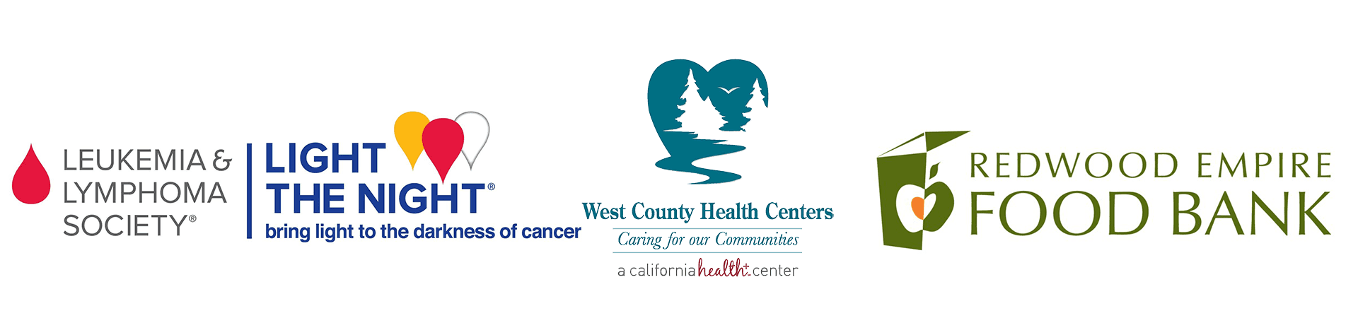 Leukemia & Lymphoma Society Light the Night, West County Health Centers and Redwood Empire Food Bank logos