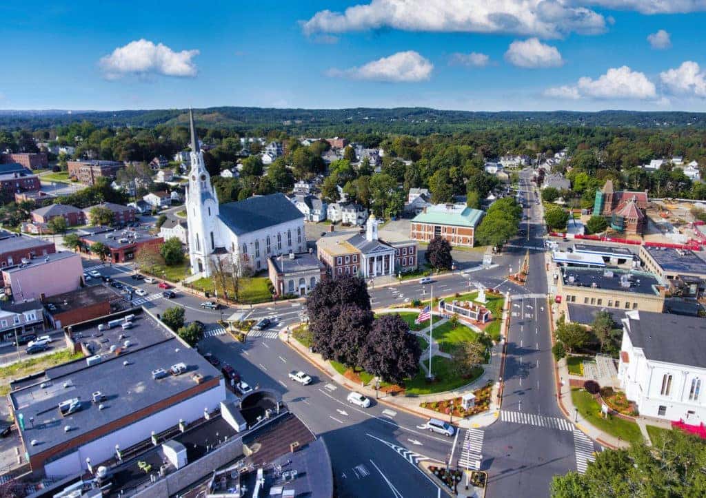 Arial Shot of Downtown Woburn, MA
