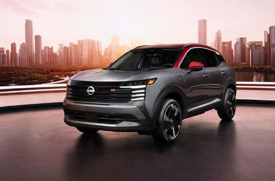 Redesigned 2025 Nissan Kicks with city in background