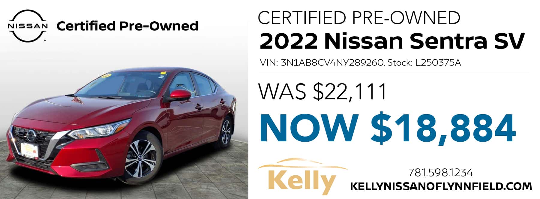 Certified Pre-Owned 2022 Nissan Sentra SV Was $22,111 Now $18,884