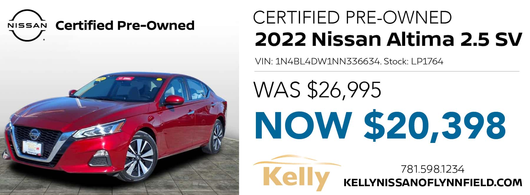 Certified Pre-Owned 2022 Nissan Altima 2.5 SV Was $26,995 Now $20,398
