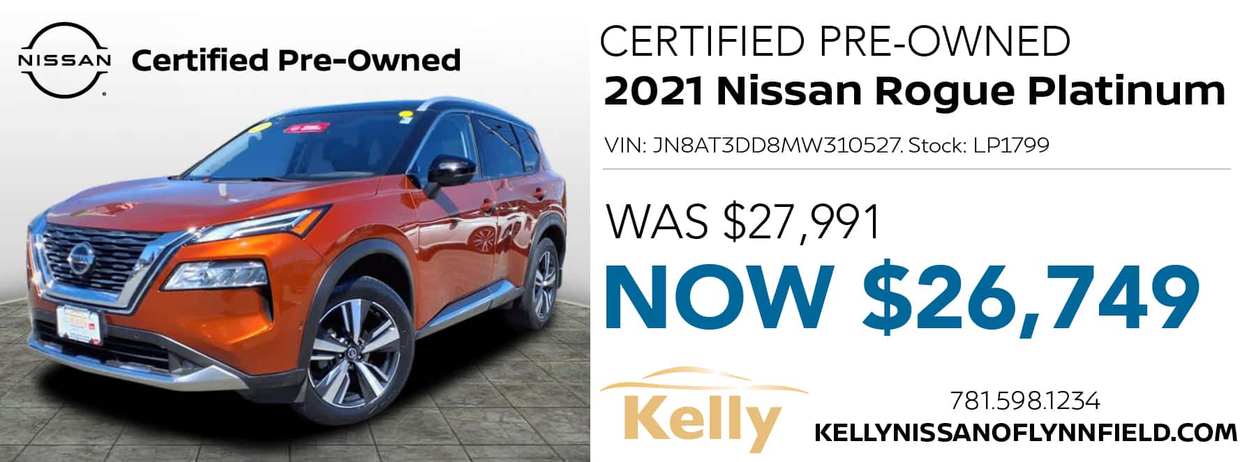 Certified Pre-Owned 2021 Nissan Rogue Platinum Was $27,991 Now $26,749