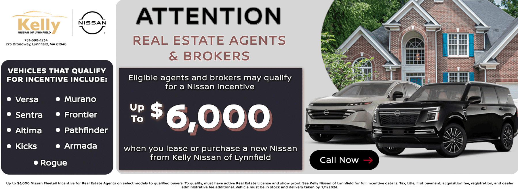 Real Estate Agents and Brokers May Qualify For A Nissan Incentive of Up To Six Thousand Dollars