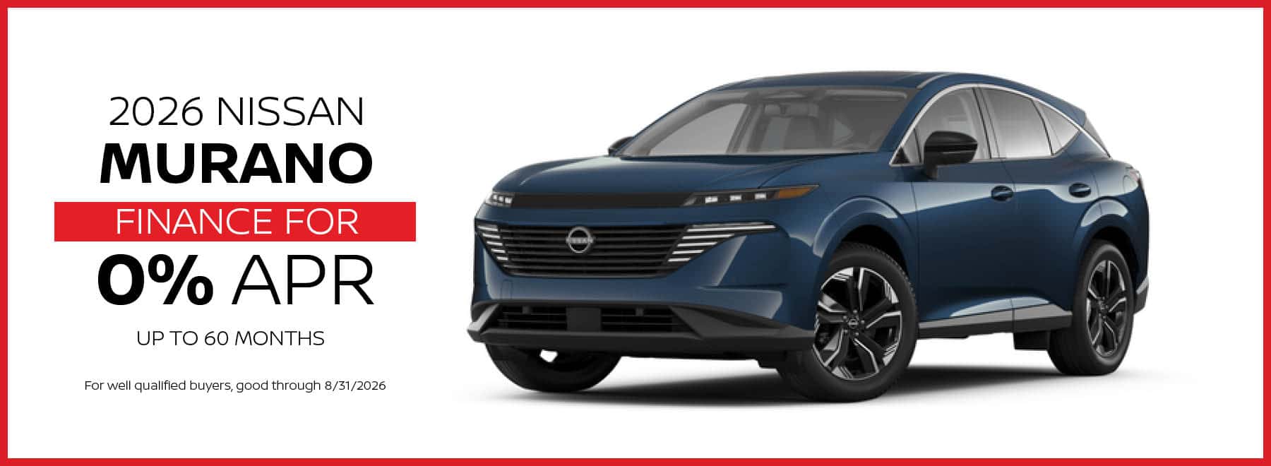 Finance the 2026 Nissan Murano for 0% APR up to 60 months (Desktop Web Banner)