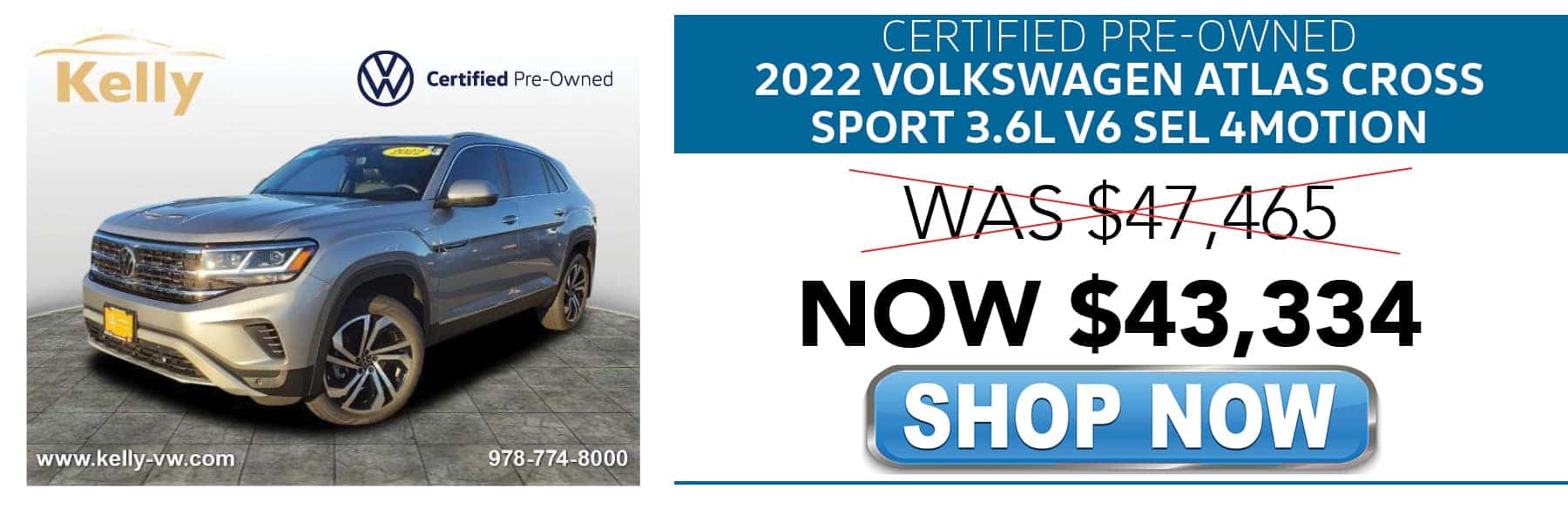 Certified Pre-Owned 2022 Volkswagen Atlas Cross Sport SEL Was $47,465 Now $43,334