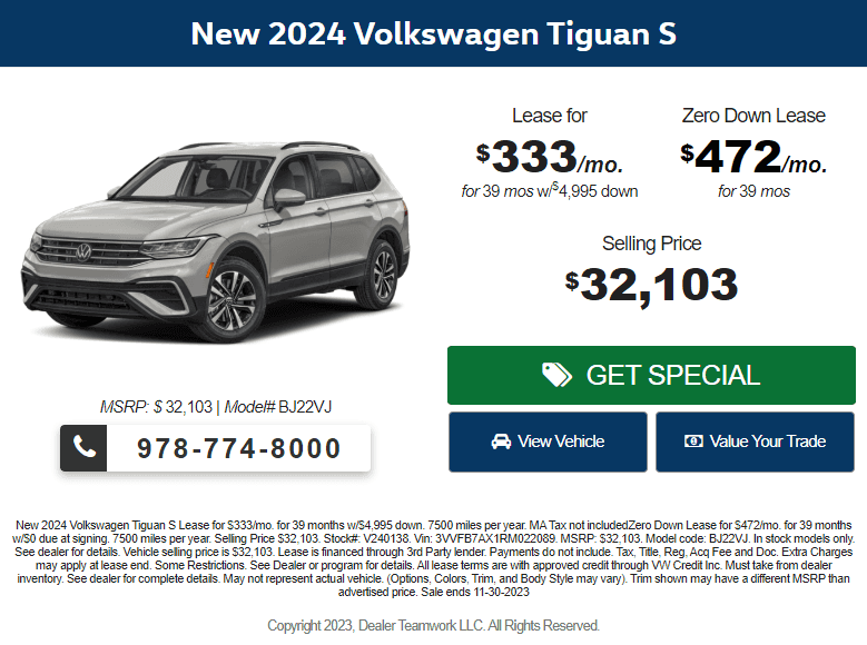 2024 Volkswagen Tiguan Black Friday Offer - Kelly Volkswagen Danvers MA