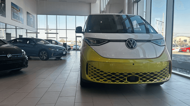 2025 VW ID. Buzz Color Green in Kelly Volkswagen Showroom