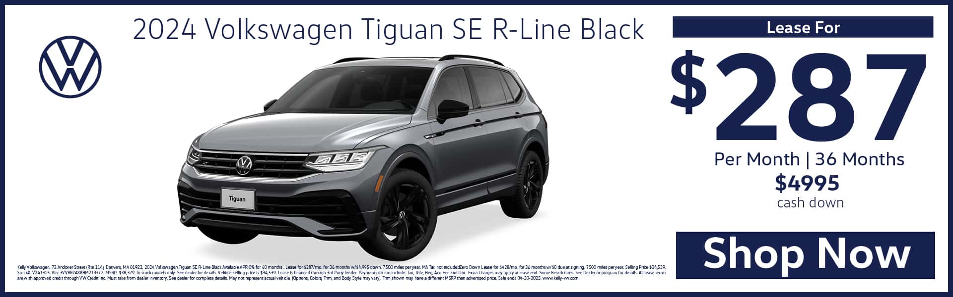 Lease the 2024 VW Tiguan SE R-Line Black for $287 per month for 36 months with $4,995 down