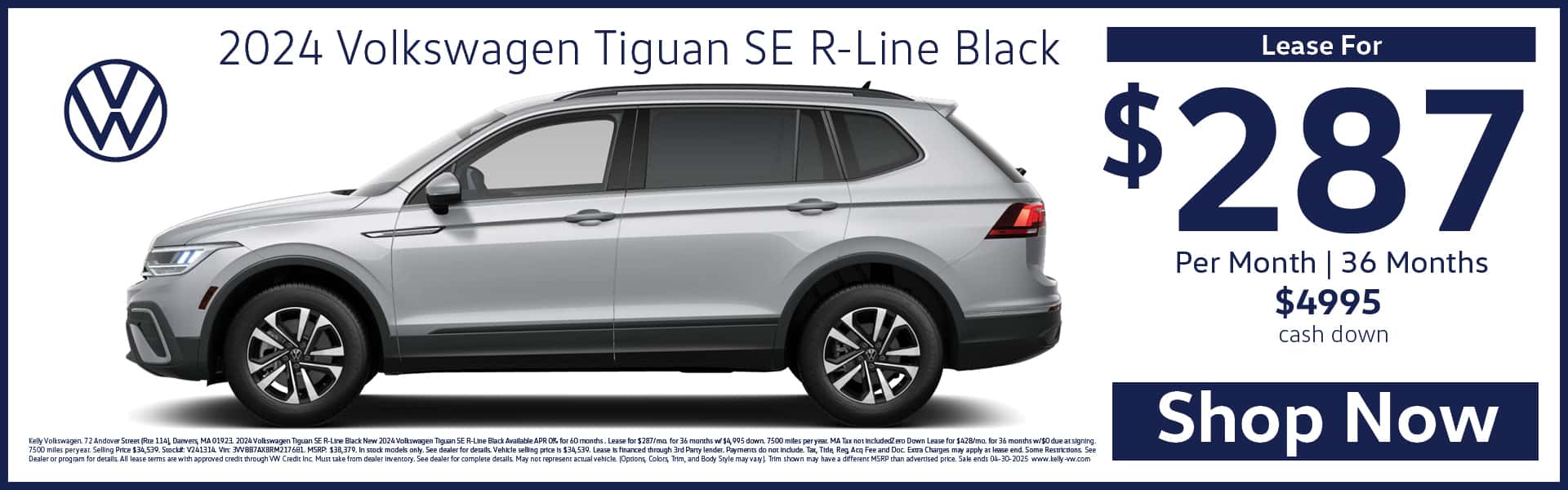 Lease the 2024 VW Tiguan SE R-Line Black for $287 per month for 36 months with $4,995 down