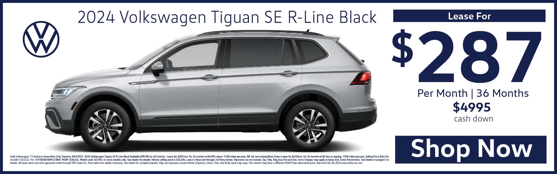 Lease the 2024 VW Tiguan SE R-Line Black for $287 for 36 months with $4,995 Cash or Trade Down