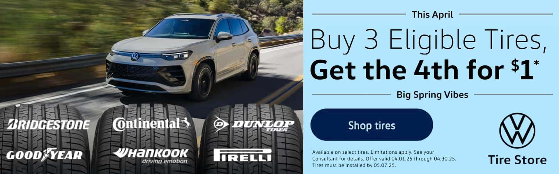 This April Buy 3 Eligible Tires Get the 4th for $1