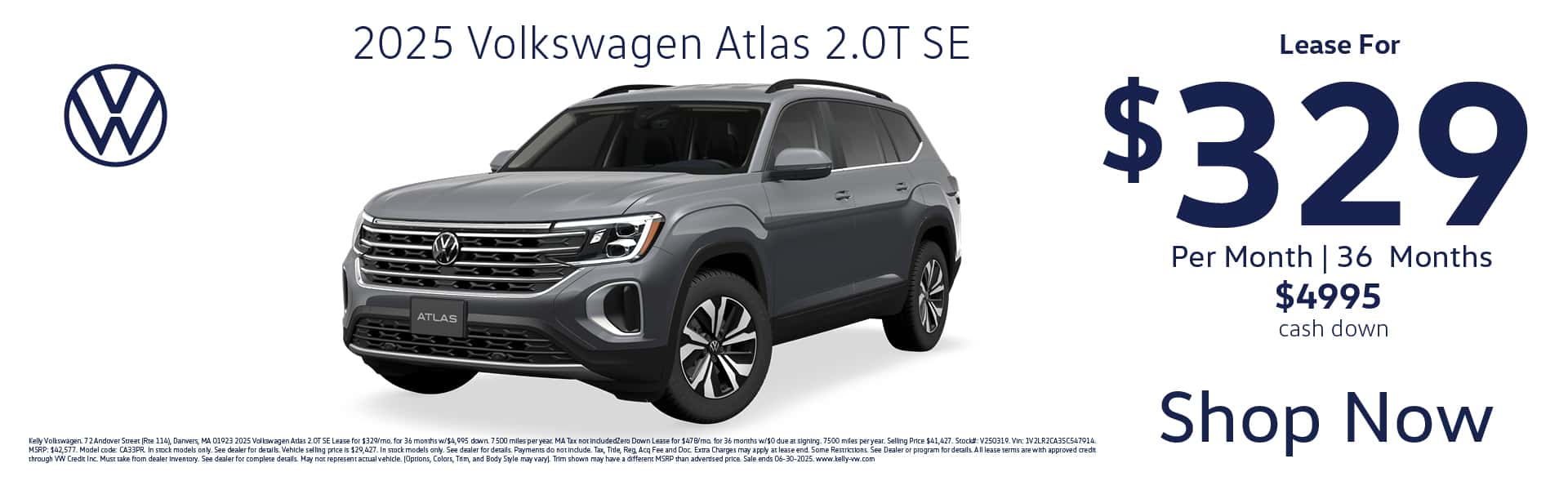 Lease the 2025 VW Atlas SE for $329 per month for 36 months with $4,995 down