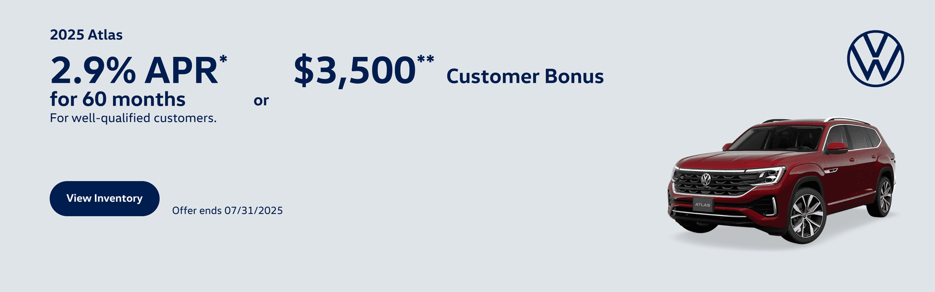 2025 VW Atlas APR or Customer Bonus Offer - Shop Now at Kelly Volkswagen