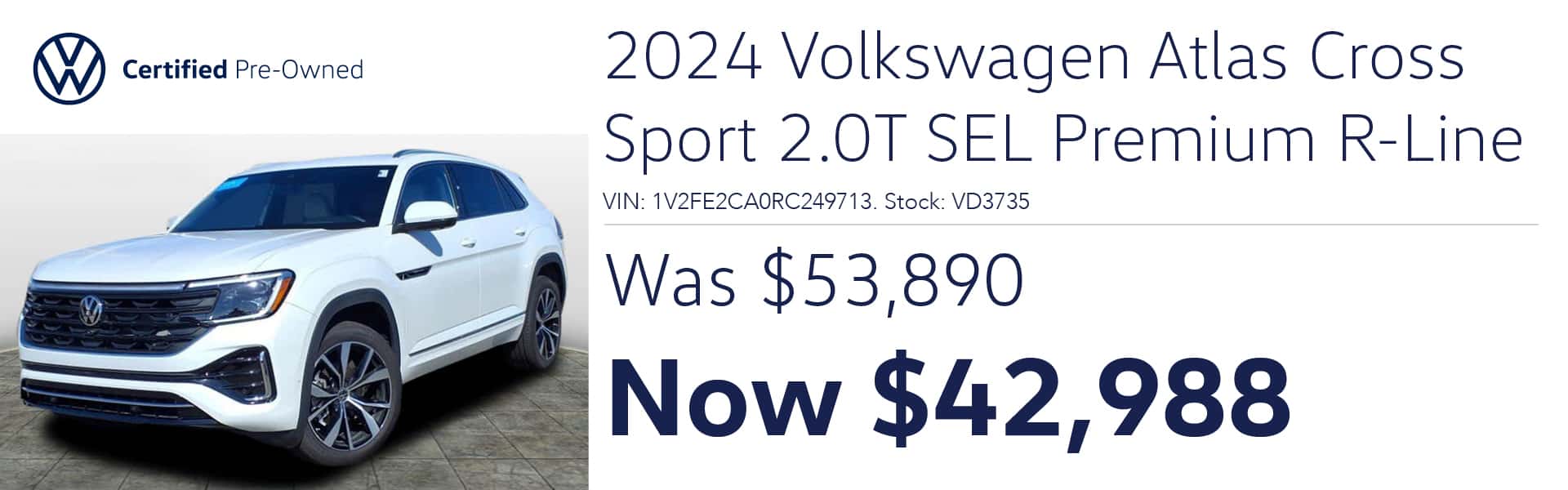CPO 2024 VW Atlas Cross Sport SEL Premium R-Line Was $53,890 Now $42,988