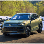 VW Tiguan parked in front of river
