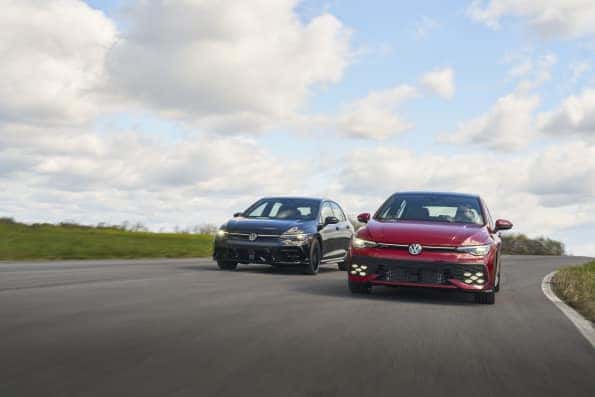 2025 Golf R Black Edition – Mythos Black Metallic and 2025 Golf GTI Autobahn – Kings Red Metallic