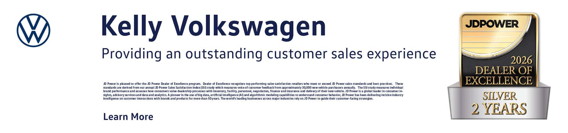 Kelly Volkswagen J.D. Power 2026 Dealer of Excellence Web Banner