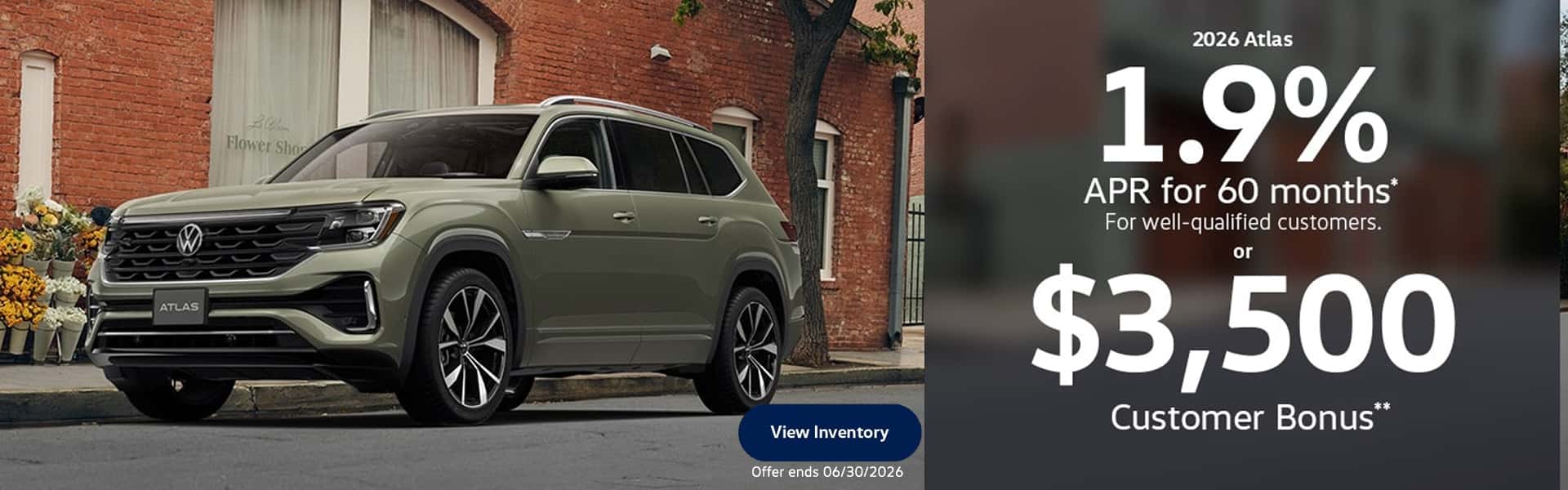 2026 Volkswagen Atlas APR Offer 1.9 Percent APR for 60 months for well-qualified customers