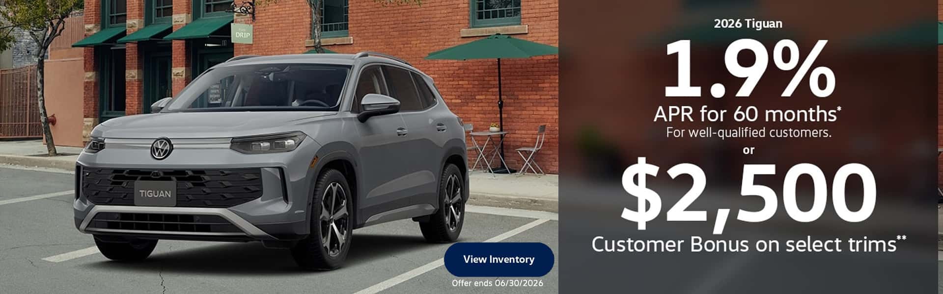 2026 Volkswagen Tiguan APR Offer 1.9 Percent APR for 60 months for well-qualified customers