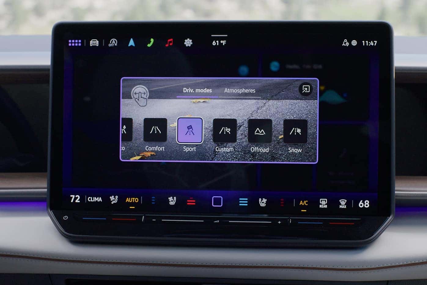 Sport drive mode highlighted on the 2027 Atlas display