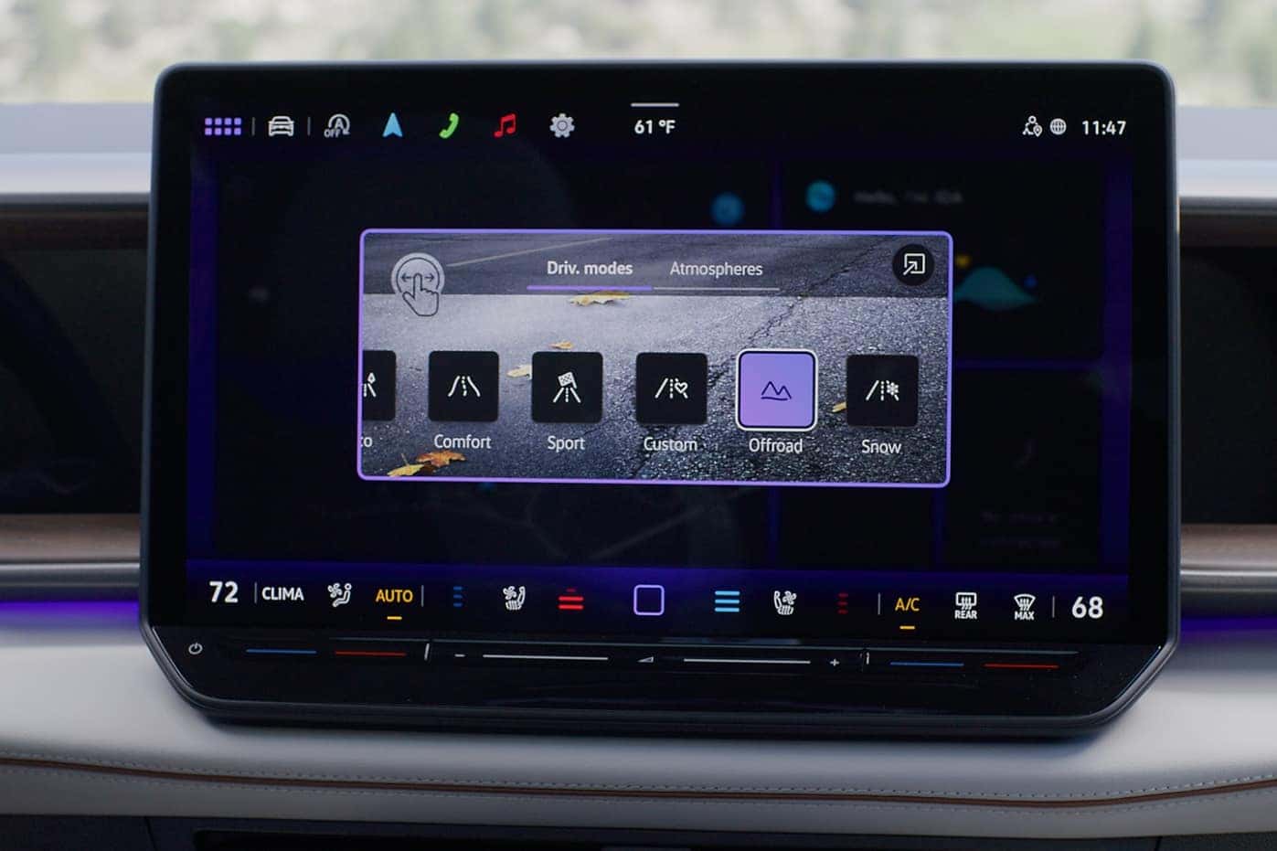 Offroad drive mode highlighted on the 2027 Atlas display