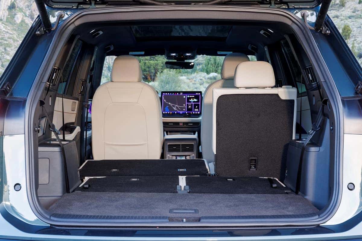 2027 Volkswagen Atlas three-seat layout with most of the second row folded