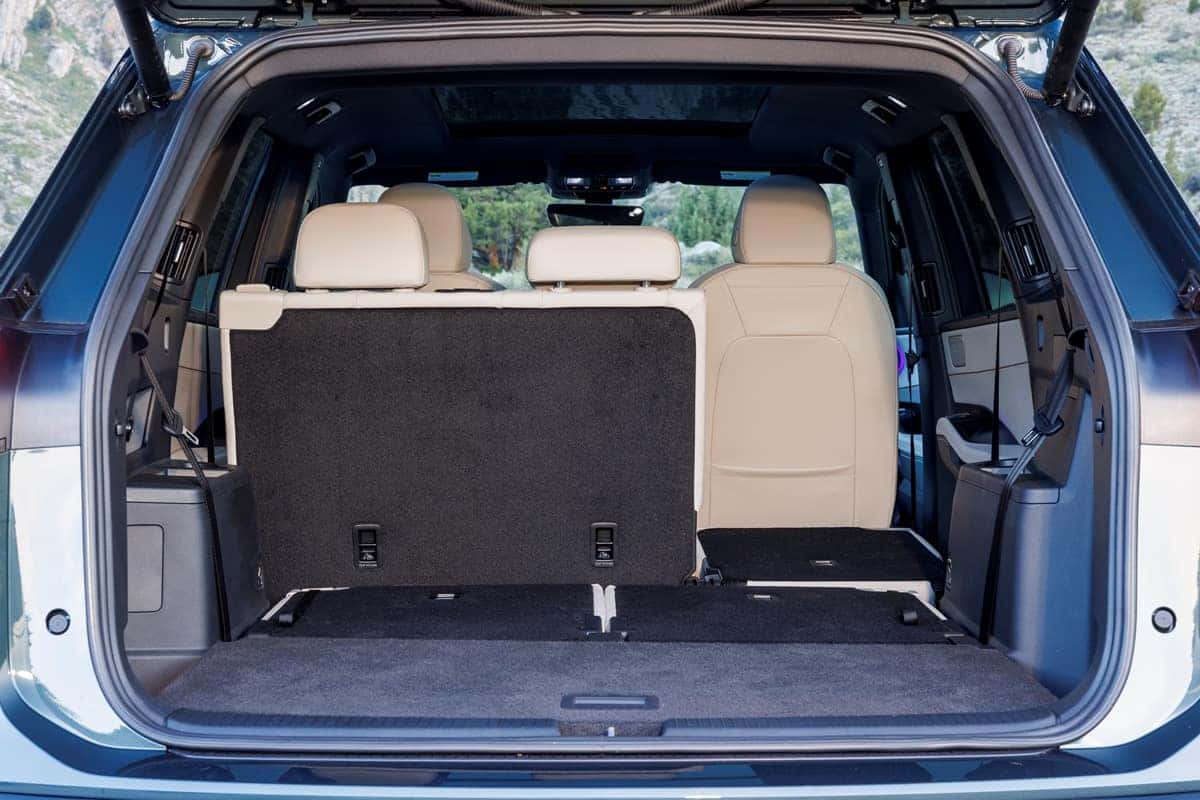 2027 Volkswagen Atlas four-seat layout with part of the second row folded