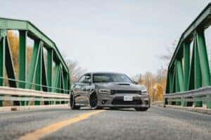 Black car on a bridge
