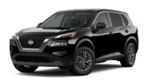 A black 2021 Nissan Rogue S is angled left.