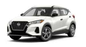 A white 2021 Nissan Kicks S is angled left.