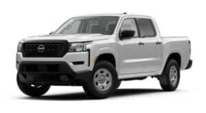 A white 2022 Nissan Frontier S is angled left.