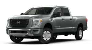 A grey 2021 Nissan Titan XD SV is angled left.