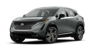 A silver 2023 Nissan Ariya Platinum+ is angled left.