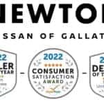 The 2022 customer service and dealer of the year awards are shown for Newton Nissan South.