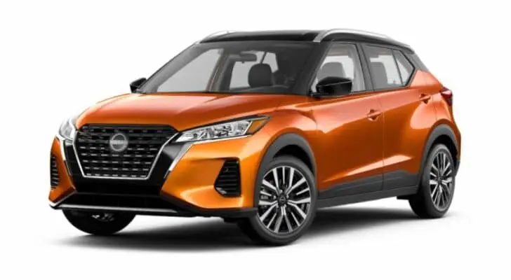 An orange 2022 Nissan Kicks SR is angled left.