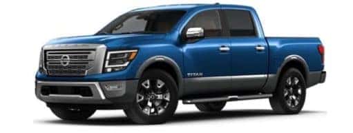 A blue 2022 Nissan Titan is shown angled left.
