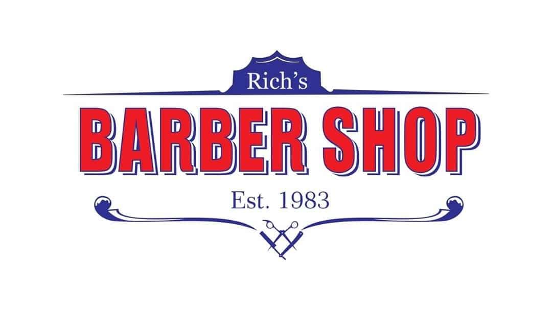 Rich's Barber Shop Logo - in blue and red font, est 1983