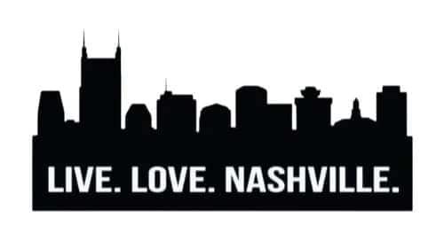 Live. Love. Nashville. logo featuring the Nashville skyline outlined in black