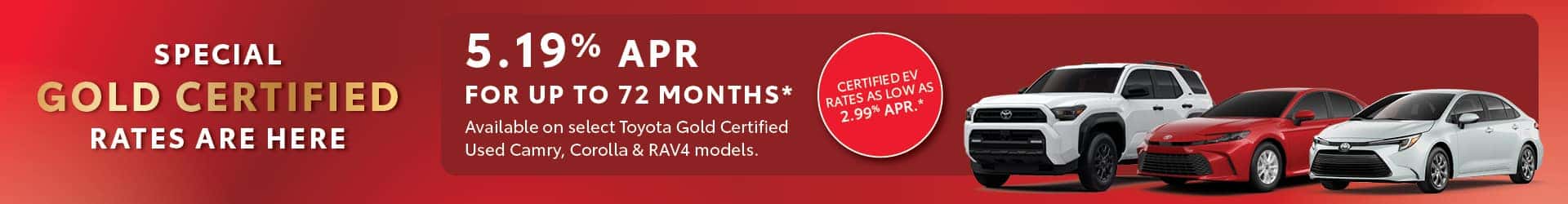 Toyota Gold Certified used vehicle financing rates at Parkway Toyota Boston dealership
