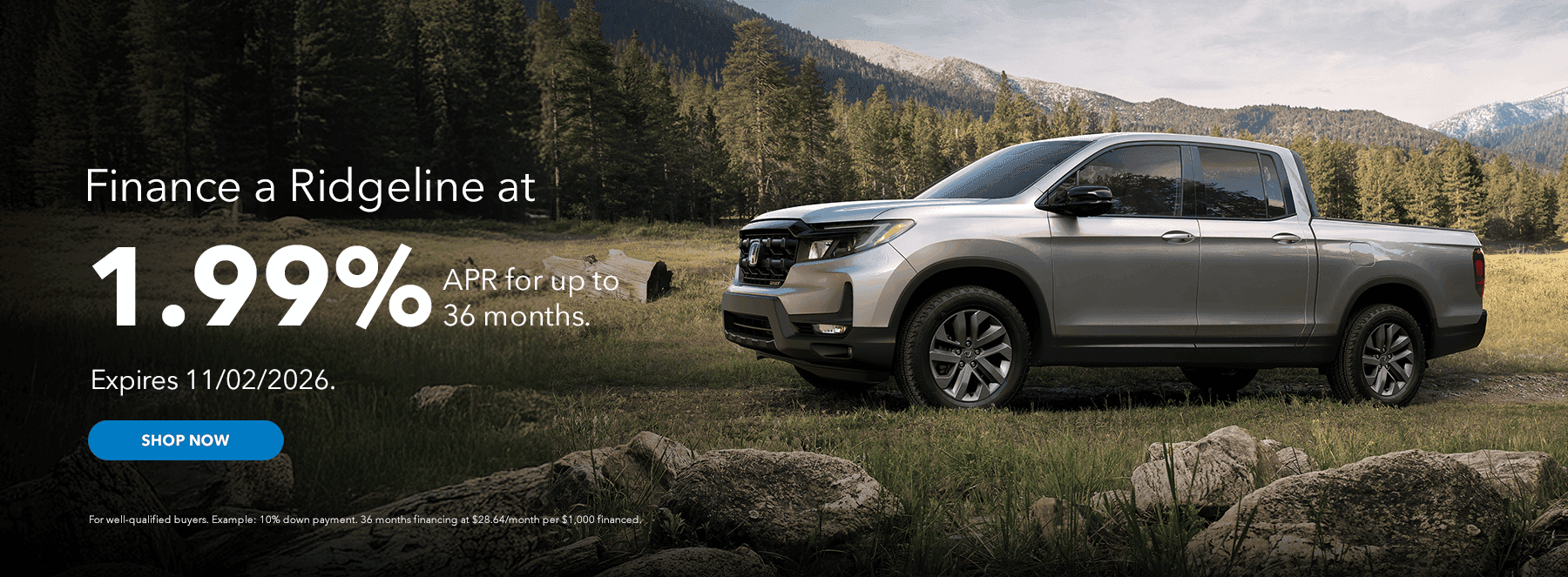 Finance a Ridgeline at 1.99% APR for up to 36 months