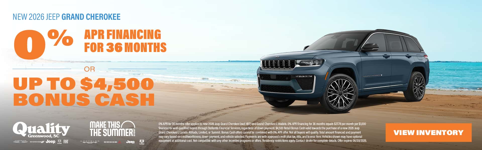 0% APR for 36 Months or up to $4,500 Bonus Cash on a new 2026 Grand Cherokee
